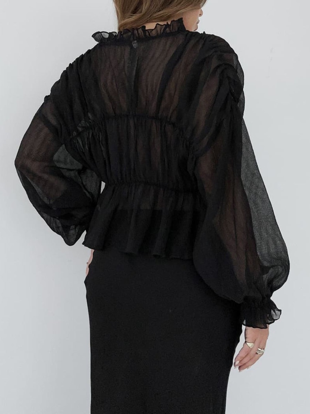 Commense Sheer Chiffon Ruffle Detail Blouse - Picture 3 of 4